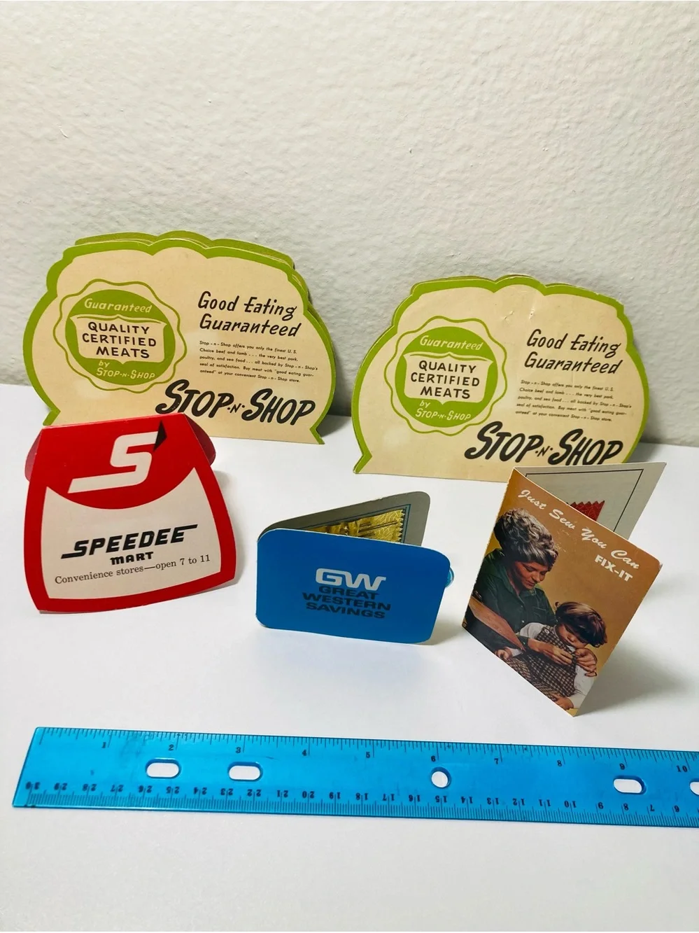5 Vintage NeedleCards: Seven Eleven, American National, Stop & Shop, GW, Speedee